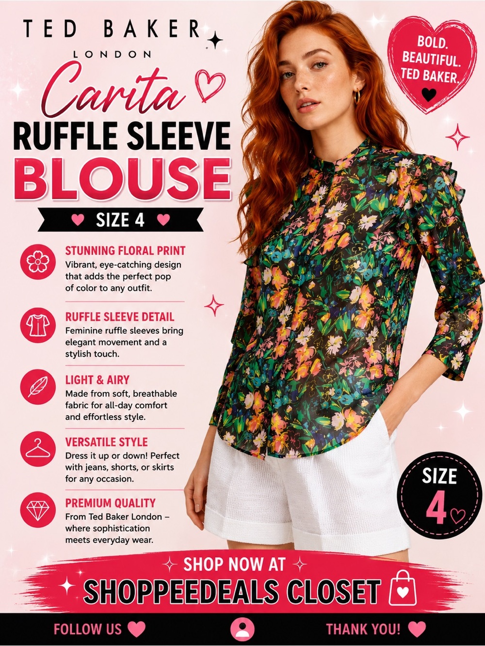 Ted Baker London Carita
Ruffle Sleeve Blouse size 4